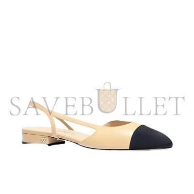 CHANEL SLINGBACKS GOATSKIN & GROSGRAIN BEIGE & BLACK G31319 Y50006 C8378